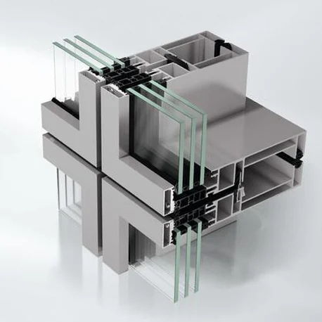 Section render of an AF UDC 80 unitised element with the split mullion joint