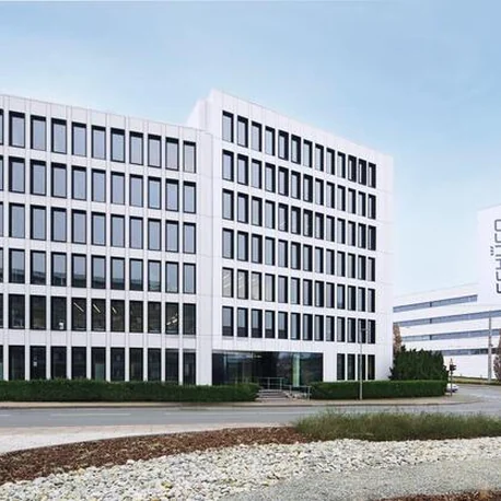 Commercial building clad in a Schüco AF UDC 80 unitised aluminium façade