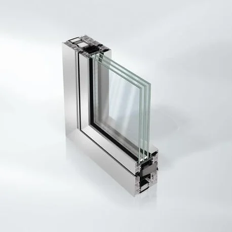 Angled render of a Schüco AS FD 90.HI folding sliding vent and outer frame