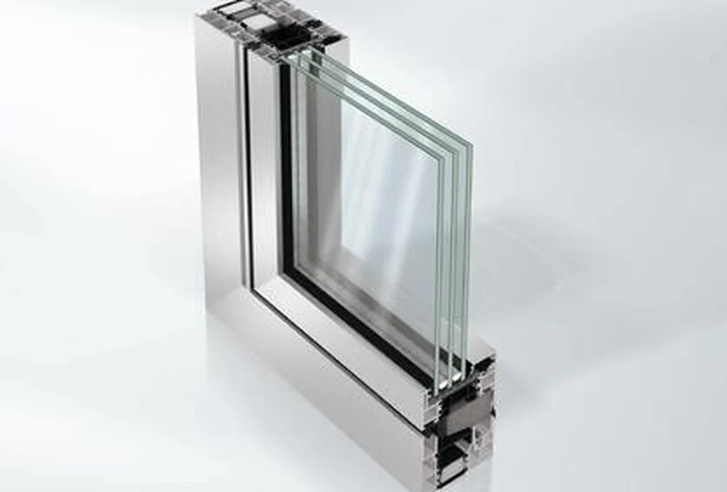 Angled render of a Schüco AS FD 90.HI folding sliding vent and outer frame