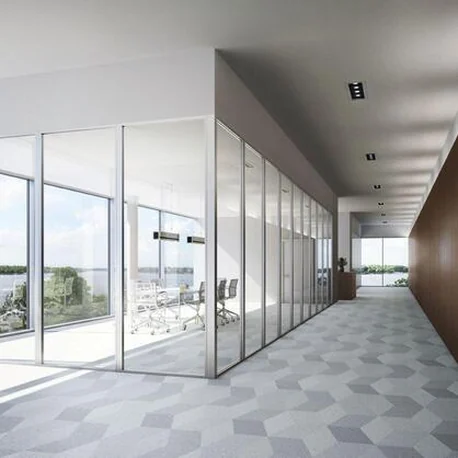 Open-plan office floor glazed along one side with Schüco AWS 50 aluminium windows