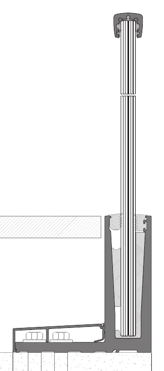 AV balustrade cross-section — handrail and glass head detail