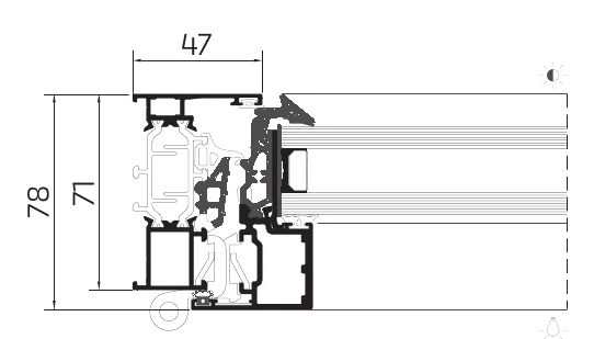 ST-Oculta concealed-sash cross-section drawing with the 47 mm face